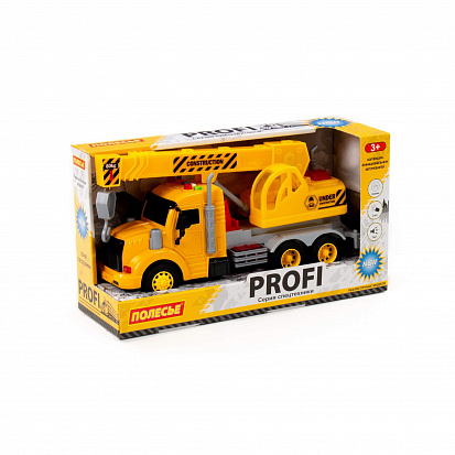 Фото ПОЛЕ86600 "Профи", автомобиль-кран инерционный (со светом и звуком) (жёлтый) (в коробке)