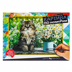 CANV22X30-CAT3 Холст по номерам на подрамнике 22х30 см котик с цветами МУЛЬТИ АРТ