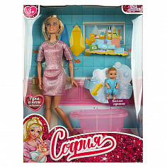 66001-SET34-S-BB Кукла 29см София, руки и ноги сгиб, младенец, ванна, акс, кор КАРАПУЗ