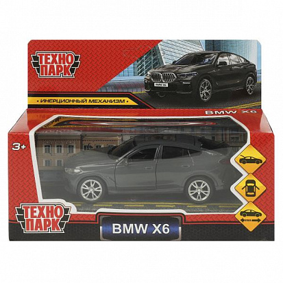 Фото X6-12-GY Машина металл BMW X6 длина 12 см, двери, багаж, инер, темно серый, кор. Технопарк