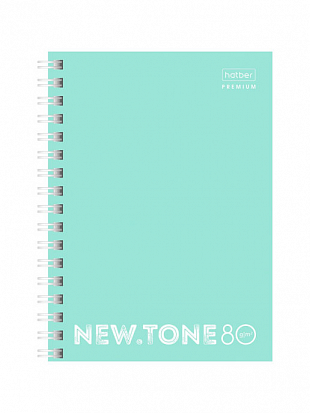 Фото товара Блокнот ХАТБЕР А6 "PREMIUM"NEWTONE PASTEL МЯТА", 80л., клетка, пласт. обложка, на гребне (80Б6A1гр_0