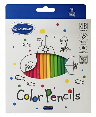 Фото Набор цветных карандашей ACMELIAE шестигранные 48цв. +точилка, в картонном футляре (9403-48) (1/6/36
