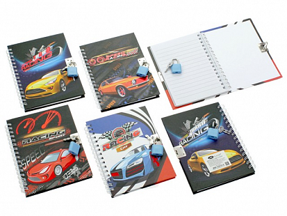 Фото товара Блокнот BASIR дет+замок "МАШИНЫ" 48л.15*11 см. линейка, 2-ая евроспираль, ассорти (МС-5363)