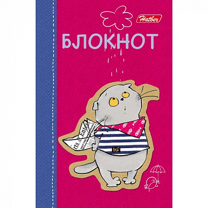 Фото товара 051751 Блокнот ХАТБЕР А7 "КОТ БАСИК", 48л, клетка, 3-х цв. блок, на клею (48Б7B1к басик) (051751)