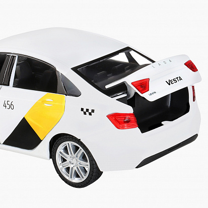 Фото 1251344JB Яндекс.Такси машинка металл., LADA VESTA, цвет белый, масштаб 1:24, открываются 4 двери, к