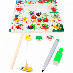 И-0409 Деревянная Пазл рамка магнитная с рыбалкой и маркером 30х30см. И-0409