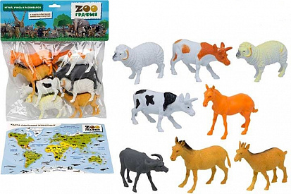 Фото 200810674 Игровой набор "Домашние животные" (8 шт), с картой обитания, в пакете (Zooграфия)