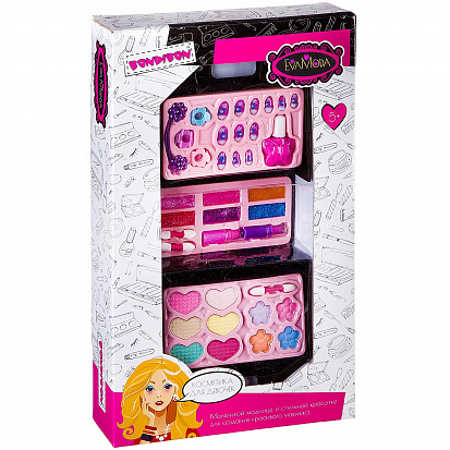 Фото товара ВВ2251 Набор детской декор. косметики Bondibon Eva Moda, BOX 40*24*7 см; косметичка-чемодан, расклад