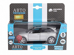 1251139JB Машинка металл. 1:32 Porsche Cayenne S, серебряный, инерция, свет, звук, откр. двери, в/к 