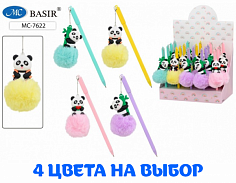 МС-7622 Ручка шар. ПАНДА ПУШИСТИК с брелком 8см синяя