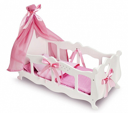 Фото МТ 71519 Кроватка (колыбелька) с постельным бельем и балдахином (коллекция Diamond princess" белая)