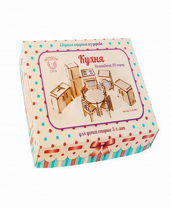 Фото товара М-003 Сборная игрушка-мебель "Кухня". Габариты для примера: высота холодильника 10см, длина 4см
