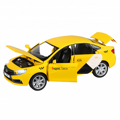 Фото 1251345JB Яндекс.Такси машинка металл., LADA VESTA, цвет желтый, масштаб 1:24, открываются 4 двери, 