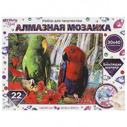 Фото AM30X40-POPUGAU Алмазная мозаика 30х40 см попугаи МУЛЬТИ АРТ
