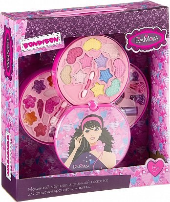 Фото товара ВВ2273 Набор детской декор. косметики Bondibon Eva Moda, BOX 30*26,5*7 см с ручкой; косметичка-диск,