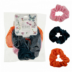Lukky Т19602 Fashion резинки текстильные, бархат, 3 шт (морская волна, оранжевый, нежно-розовый) 