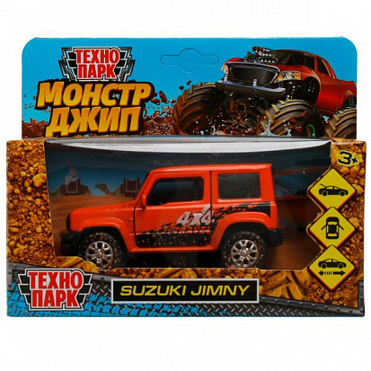 Фото JIMNY-12MUD-OG Машина металл SUZUKI JIMNY 11,5 см, двер, баг, инер, оранж, кор. Технопарк