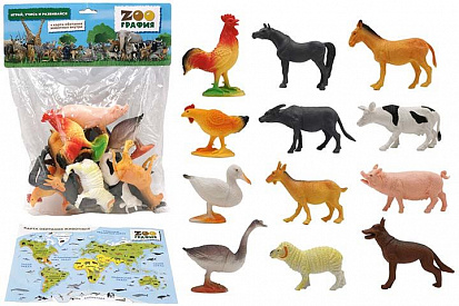 Фото 200661827 Игровой набор "Домашние животные" с картой обитания внутри (12 шт в наборе) (Zooграфия)