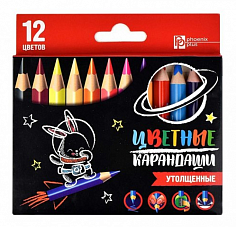 ФЕ-58586 Карандаши 12цв трехгранный , утолщенный ЗАЙКА-КОСМОНАВТ Феникс