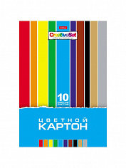 4606782049600 Набор цветного картона А4 ХАТБЕР "CREATIVE SET", 10л., 10цв. (1/20) (10Кц4_05809) (00