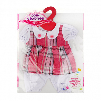 Фото KQ079735 Одежда для куклы 39-45см: костюм роз. в клетку, пакет с вешалкой