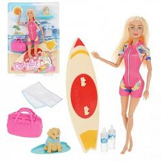 8471 pink Игр. наб. Defa Lucy "Пляжный отдых", в компл. кукла 29см, предм. 6шт., блистер