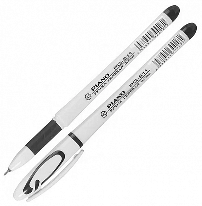 PG-811/черн. Ручка гелевая PIANO, 0,5 мм, белый корпус,резин. держатель в цвет чернил, черная (12/11 фото