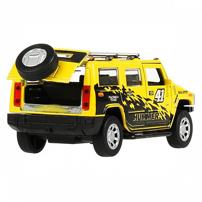 Фото HUM2-12SLSRT-YE Машина металл свет-звук "hummer h2 спорт" 12см, инерц., желтый в кор. Технопарк