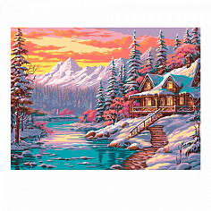 LORI Кпн-312 Картина по номерам на картоне 28,5*38 см "Дом в горах"