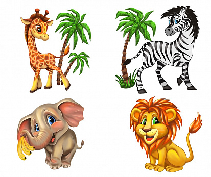 Фото товара MPZCAN30-M Collection ANIMALS.Африка.4 пазла по 4 детали.16 деталей.Размер 21,5 х 21,5. Средний. раз