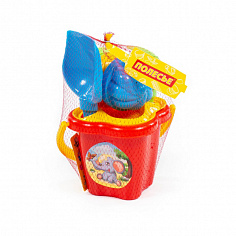 ПОЛЕ2906 Набор №142: ведро-цветок среднее, ситечко-цветок, лопатка №5, грабельки №5, 4 формочки