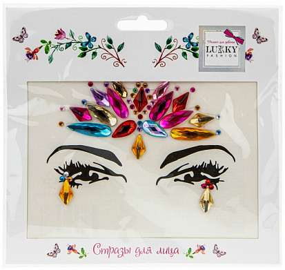 Фото товара 1toy Т20923 Lukky Fashion стразы для лица Великолепие кристаллов,16,5х15,5 см,карта, пакет 