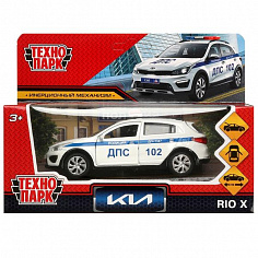 XLINE-12POL-WH Машина металл KIA RIO X ПОЛИЦИЯ длина 12 см, двер, багаж, инерц, белый, кор. Технопар