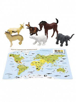 Фото 200661533 Игровой набор "Животные" с картой обитания внутри (6 шт в наборе) (Zooграфия)