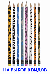 Карандаш чернографитный deVENTE "ANIMAL PRINT" HB, круглый, с ластиком, ассорти (5032325)