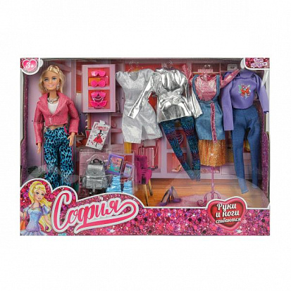 Фото товара 66001-DRESS21-S-BB Кукла София 29 см, руки и ноги сгиб, 4 комплекта одежды, акс, кор КАРАПУЗ