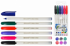 МС-7096-6 Ручки в наборе шар. 6 цв.белый корпус, треугол.,в пласт упаковке на кнопке