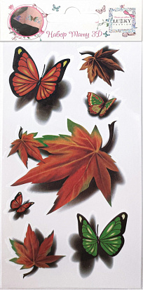 Фото Т21478 LUKKY FASHION набор тату 3D, бабочки, листья, 1 вид, 9х18см (10131010/291021/0725822)