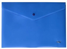 Папка-конверт на кнопке А4 ХАТБЕР, 180мкм, пластиковая, синяя, непрозрачная (штрихкод за ед.) (AKk4_