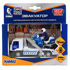 SB-17-24-W-WB Машины металл Камаз эвакуатор 12см, инерц., откр. двери + мотоцикл 7,5см в кор Технопа