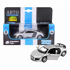 1200138JB Машинка металл. 1:43 Audi R8 GT, серебро, инерция, откр. двери, в/к 17,5*12,5*6,5 ТМ "Авто