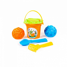 ПОЛЕ2310 Набор №39: ведро малое, ситечко-цветок, совок №2, грабельки №2, 2 формочки