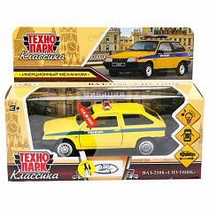 2108-12-SLPOL-YE Машина металл свет-звук LADA-2108 "СПУТНИК" ПОЛИЦИЯ 12 см, двери, кор. Технопарк