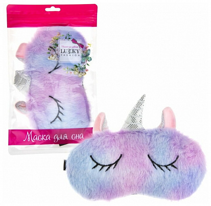 Фото товара 1toy Т20888 LUKKY FASHION маска для сна Единорог плюшевый розовый, 24,6х14,6, пакет 