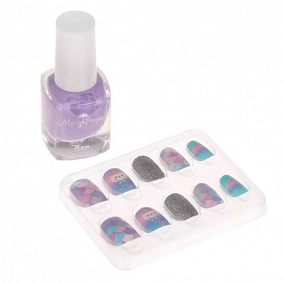 Фото товара 456006 Набор "Ноготки", в ассорт.,типсы на силиконовой основе 10шт., лак для ногтей