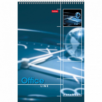 Фото товара 055443 Блокнот ХАТБЕР А4 "OFFICE LINE", 60л, жесткая подложка, УФ лак, клетка, синий, спираль (1/32)