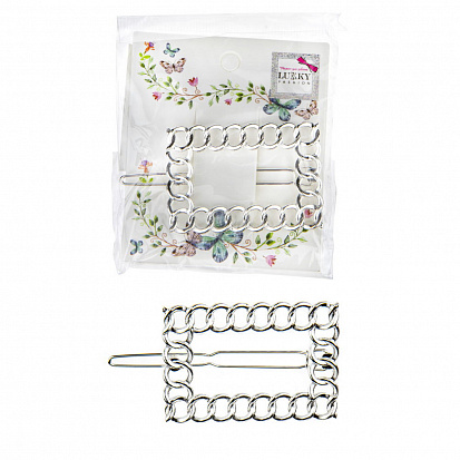 Фото товара Т21493 Lukky Fashion заколка-автомат прямоуг серебро цепочка 1 шт (10702070/081121/0362279)