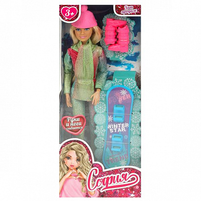 Фото товара 66001S-SB2-S-BB Кукла 29см София, руки и ноги сгиб, сноуборд, акс, кор КАРАПУЗ