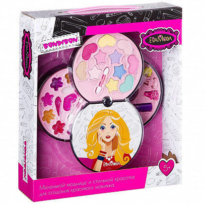 Фото товара ВВ2256 Набор детской декор. косметики Bondibon Eva Moda, BOX 31х26,5х7 см; косметичка-диск, 3х-уровн