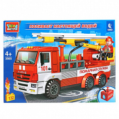 3565-KK Конструктор "Город мастеров" камаз пожарная машина (поливает водой), 132дет. в кор.